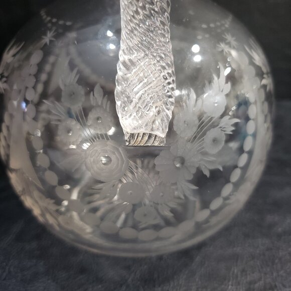 Victorian Hand Blown Decanter With Floral Bouquet And Twisted Rope Handle - Picture 9 of 10